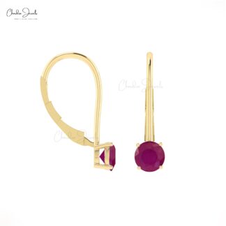 Round Burma Ruby Dangle Earring In 14k Solid Gold Gemstone Minimalist Jewelry For Her
