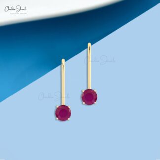 Round Burma Ruby Dangle Earring In 14k Solid Gold Gemstone Minimalist Jewelry For Her