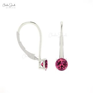 Brilliant Cut Latch Back Earring With 1 Ct Pink Tourmaline 14k Solid Gold Dangle Earrings
