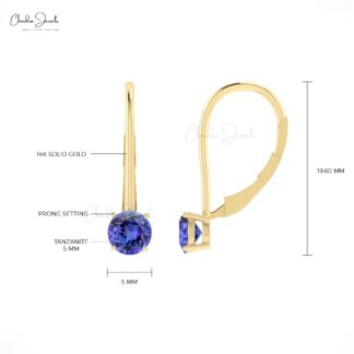 Natural Tanzanite Dangling Earrings In Real 14k Gold Gemstone 5mm Round Cut Fine Jewelry