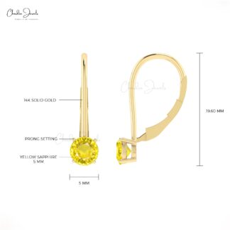 Solitaire Dangle Earring With 0.94 Ct Yellow Sapphire Prong Set In 14k Solid Gold Earrings