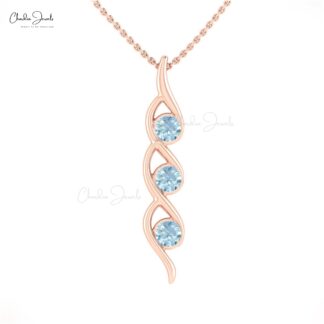 Authentic Aquamarine 14k Gold Twisted Three-Stone Pendant
