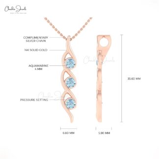 Authentic Aquamarine 14k Gold Twisted Three-Stone Pendant