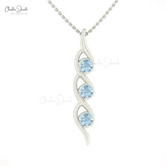 Authentic Aquamarine 14k Gold Twisted Three-Stone Pendant