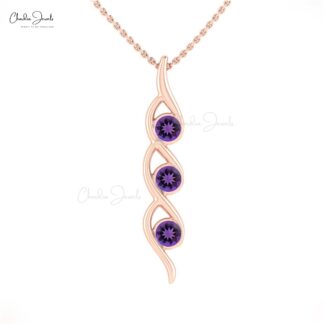 Triple Stone Amethyst Pendant With 0.66 Ct Gemstone Hallmarked Pendants In 14k Pure Gold