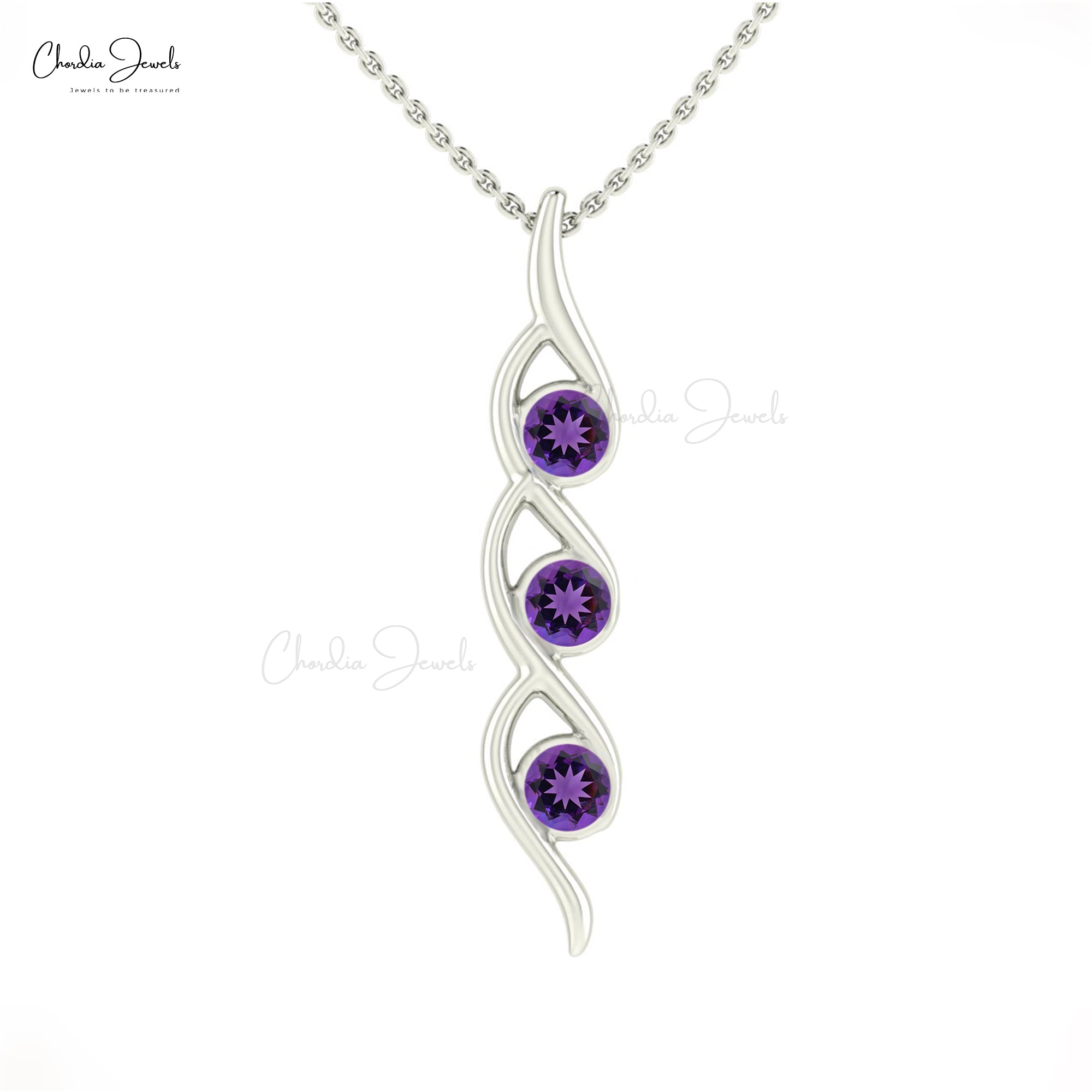 Triple Stone Amethyst Pendant With 0.66 Ct Gemstone Hallmarked Pendants In 14k Pure Gold