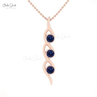 AAA Blue Sapphire Twisted Pendant With 4mm Gemstone Pave Set In 14k Real Gold Fine Jewelry