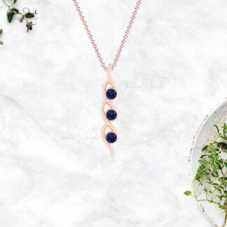 AAA Blue Sapphire Twisted Pendant With 4mm Gemstone Pave Set In 14k Real Gold Fine Jewelry