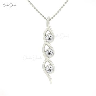 Three Stone 14k Solid Gold With 0.69Ct Trio G-H Diamond Twisted Pendant