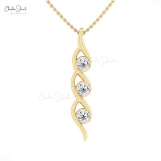 Three Stone 14k Solid Gold With 0.69Ct Trio G-H Diamond Twisted Pendant