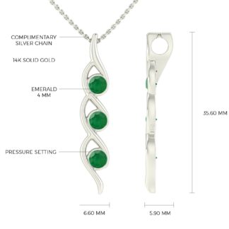 Three Stone Twisted Pendant In 14k Real Gold Zambian Emerald 0.69 Ct Gemstone Pendants