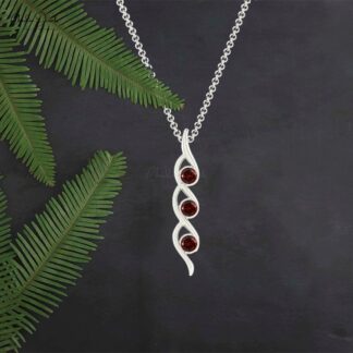 Trilogy Gemstone Pendant In 14k Real Gold Garnet 4mm Round Cut Twisted Necklace