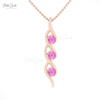 Trio Round Cut Pendant In 14k Pure Gold Pink Sapphire 0.69 Ct Gemstone Women Pendants