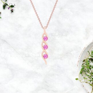 Trio Round Cut Pendant In 14k Pure Gold Pink Sapphire 0.69 Ct Gemstone Women Pendants