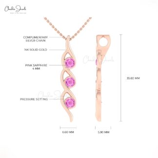 Trio Round Cut Pendant In 14k Pure Gold Pink Sapphire 0.69 Ct Gemstone Women Pendants