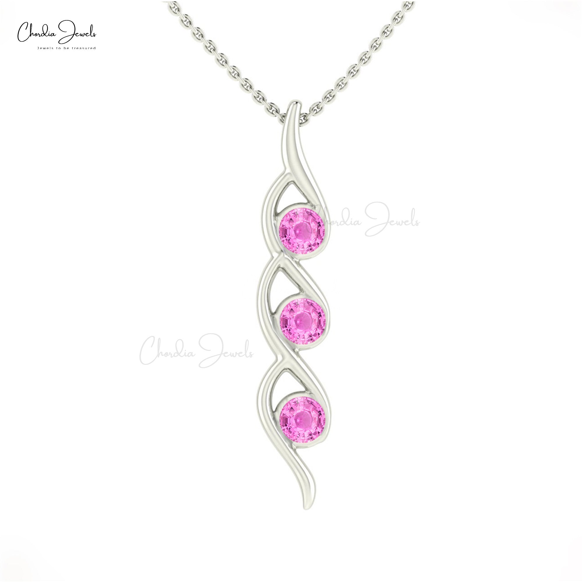 Trio Round Cut Pendant In 14k Pure Gold Pink Sapphire 0.69 Ct Gemstone Women Pendants