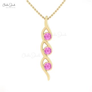 Trio Round Cut Pendant In 14k Pure Gold Pink Sapphire 0.69 Ct Gemstone Women Pendants