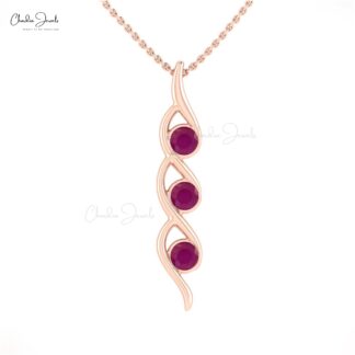Dainty Twisted 3 Stone Pendant With 4mm Ruby July Birthstone Minimal Necklace In 14k Gold