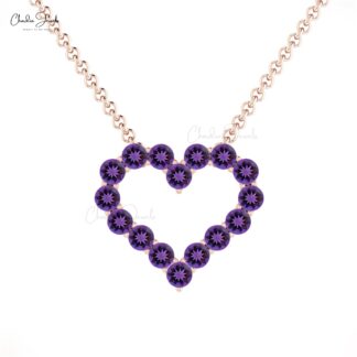 Solid 14k Gold Open Heart Necklace With 2mm Amethyst February Birthstone Women Necklace