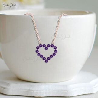 Solid 14k Gold Open Heart Necklace With 2mm Amethyst February Birthstone Women Necklace