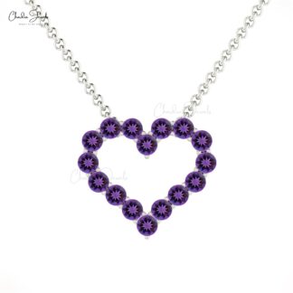 Solid 14k Gold Open Heart Necklace With 2mm Amethyst February Birthstone Women Necklace
