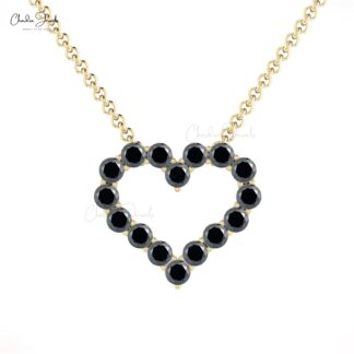 Round Cut Heart Necklace with 0.48 Ct Black Diamond Accents In 14k Real Gold Chain Jewelry