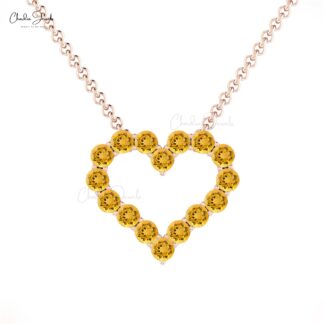 Real 14k Gold Eternity Chain Necklace With 0.80 Ct Citrine Handmade Open Heart Necklace