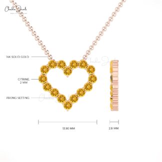 Real 14k Gold Eternity Chain Necklace With 0.80 Ct Citrine Handmade Open Heart Necklace