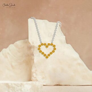 Real 14k Gold Eternity Chain Necklace With 0.80 Ct Citrine Handmade Open Heart Necklace