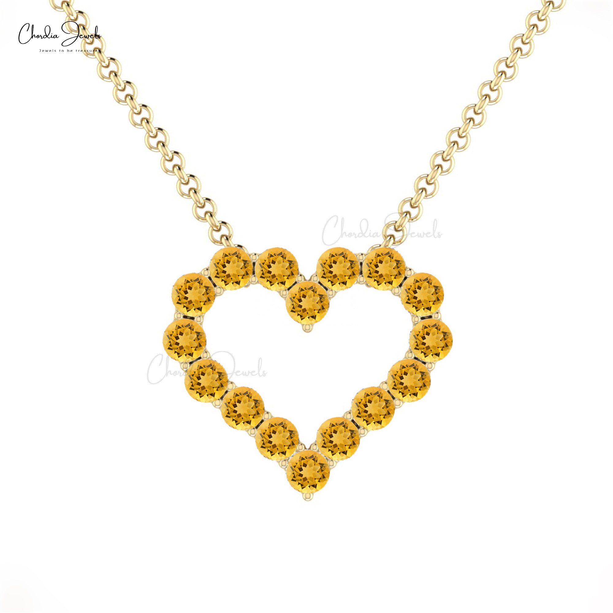 Real 14k Gold Eternity Chain Necklace With 0.80 Ct Citrine Handmade Open Heart Necklace