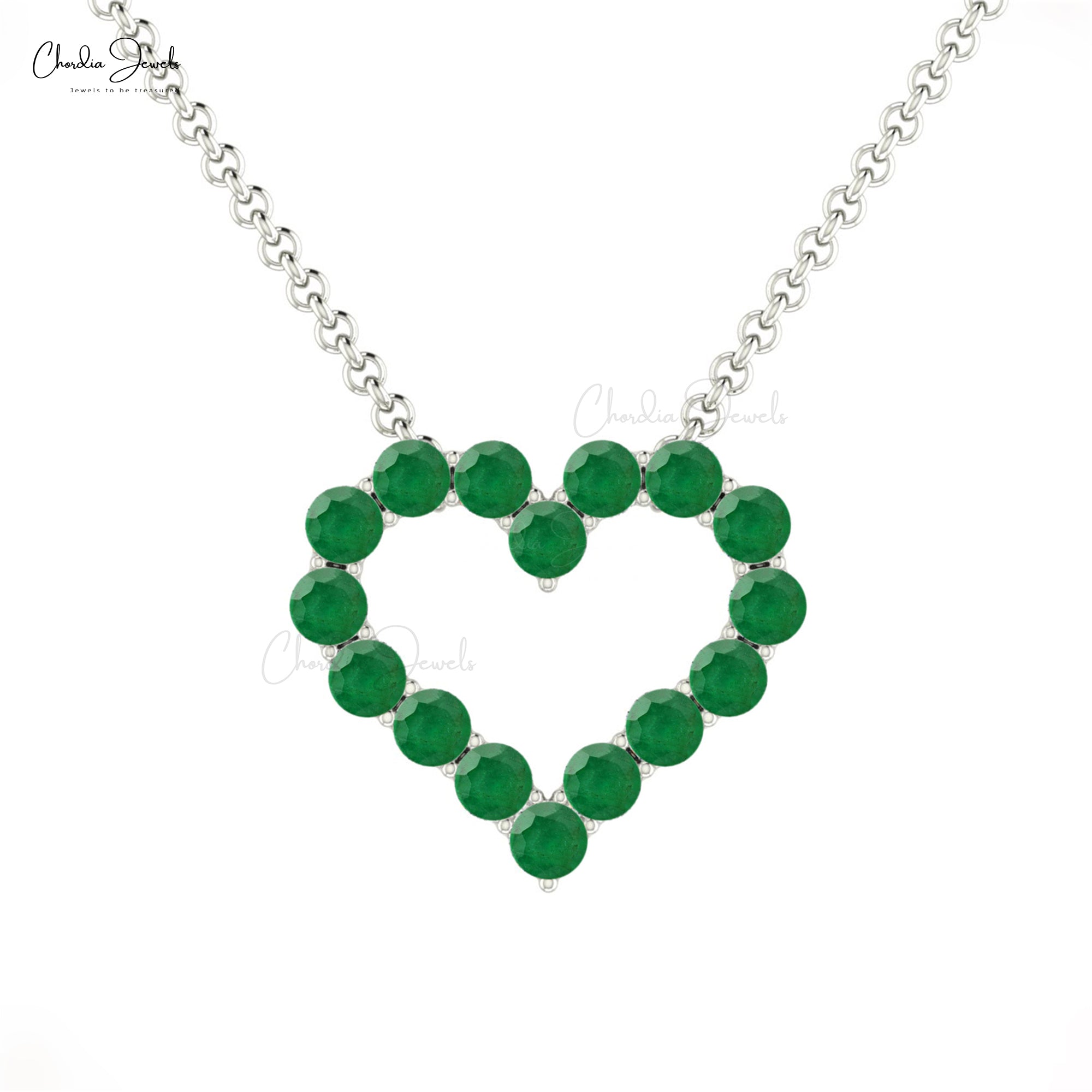Open Heart Promise Necklace In Pure 14k Gold Emerald 2mm Gemstone Chain Necklace For Her