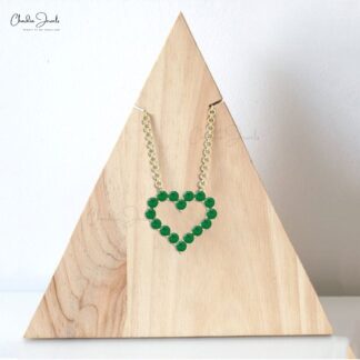 Open Heart Promise Necklace In Pure 14k Gold Emerald 2mm Gemstone Chain Necklace For Her
