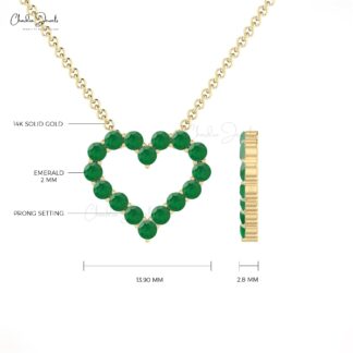 Open Heart Promise Necklace In Pure 14k Gold Emerald 2mm Gemstone Chain Necklace For Her