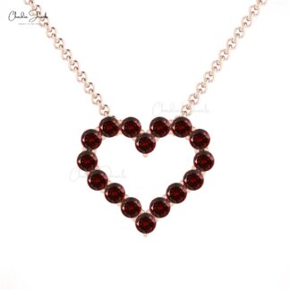 Round Cut Heart Shape Necklace In Real 14k Gold Red Garnet Gemstone Love Necklace For Wife