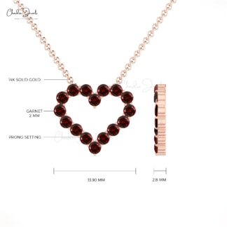 Round Cut Heart Shape Necklace In Real 14k Gold Red Garnet Gemstone Love Necklace For Wife