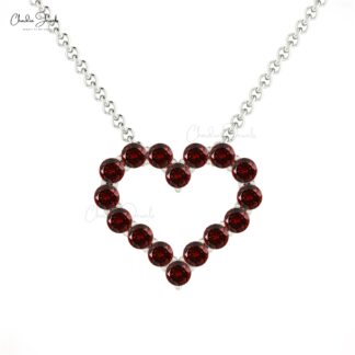 Round Cut Heart Shape Necklace In Real 14k Gold Red Garnet Gemstone Love Necklace For Wife
