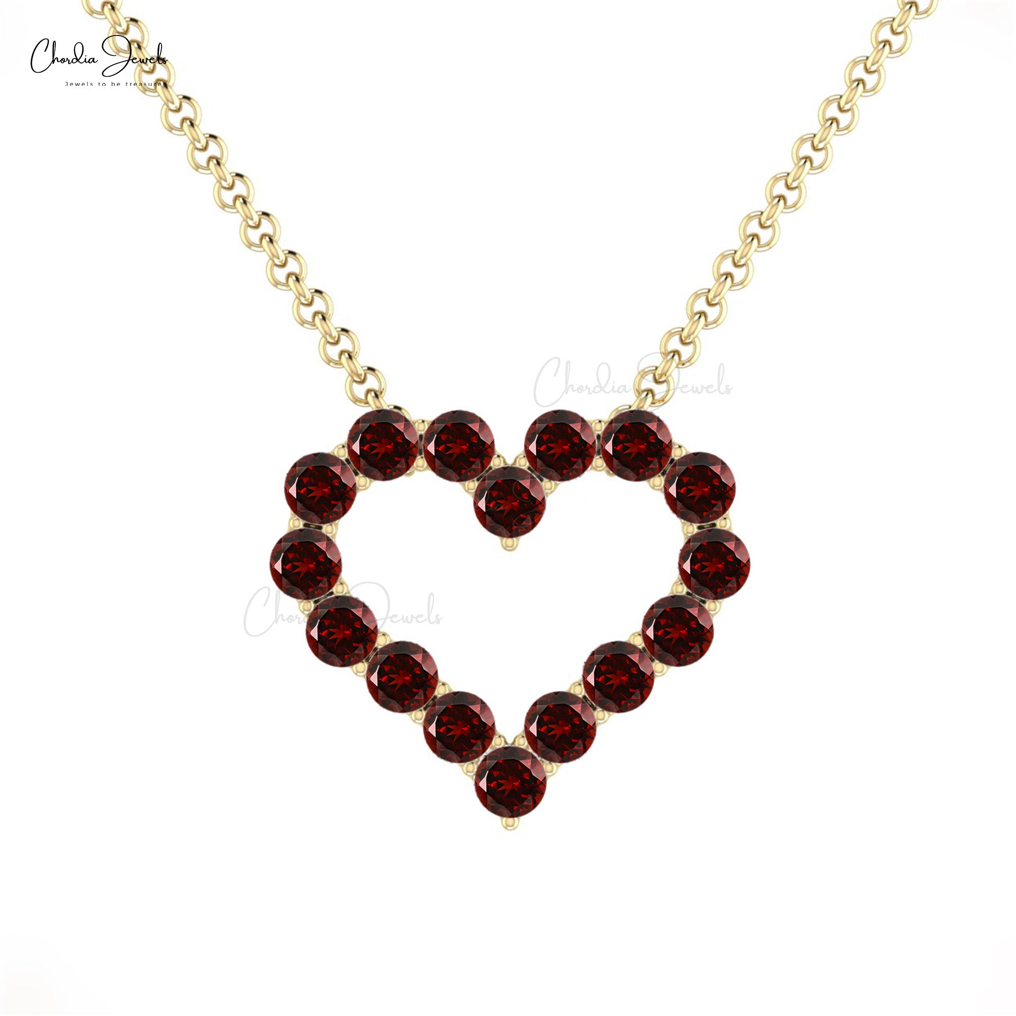 Round Cut Heart Shape Necklace In Real 14k Gold Red Garnet Gemstone Love Necklace For Wife