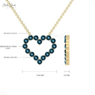 Genuine London Blue Topaz Heart Necklace In 14k Solid Gold Gemstone Minimal Jewelry
