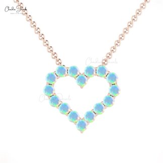 Delicate Heart Shape Necklace In 14k Solid Gold Fire Opal 2mm Gemstone Handmade Necklace