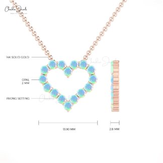 Delicate Heart Shape Necklace In 14k Solid Gold Fire Opal 2mm Gemstone Handmade Necklace