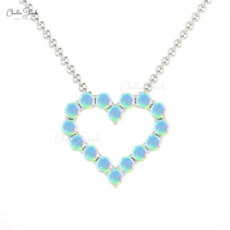 Delicate Heart Shape Necklace In 14k Solid Gold Fire Opal 2mm Gemstone Handmade Necklace