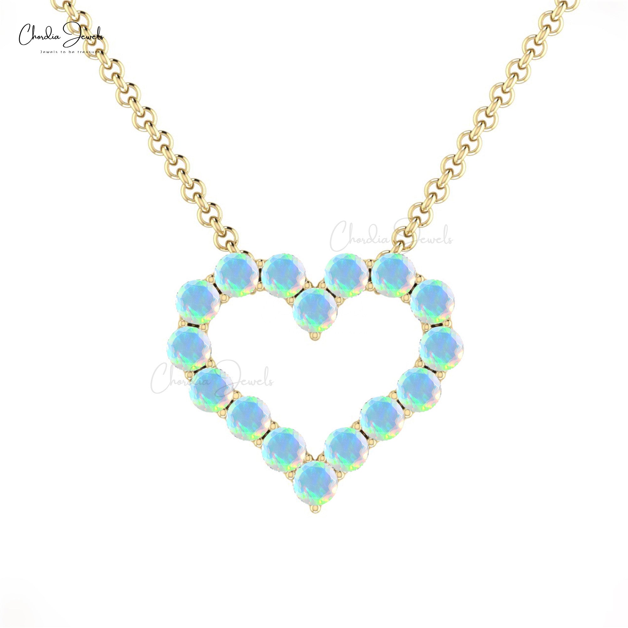 Delicate Heart Shape Necklace In 14k Solid Gold Fire Opal 2mm Gemstone Handmade Necklace