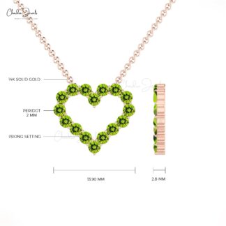 AAA Peridot Open Heart Necklace With 2mm Gemstone Bead Set In 14k Pure Gold Necklaces