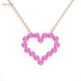Heart Shape Women Necklace With 0.48 Ct Pink Sapphire Open Love Necklace In 14k Solid Gold