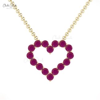 Eternity Open Heart Necklace In 14k Real Gold Ruby 2mm Round Gemstone Chain Necklaces