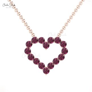 Dainty Gemstone Heart Necklace In Real 14k Gold Rhodolite Garnet Open Love Chain Necklaces