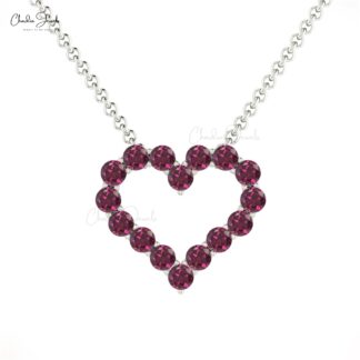 Dainty Gemstone Heart Necklace In Real 14k Gold Rhodolite Garnet Open Love Chain Necklaces