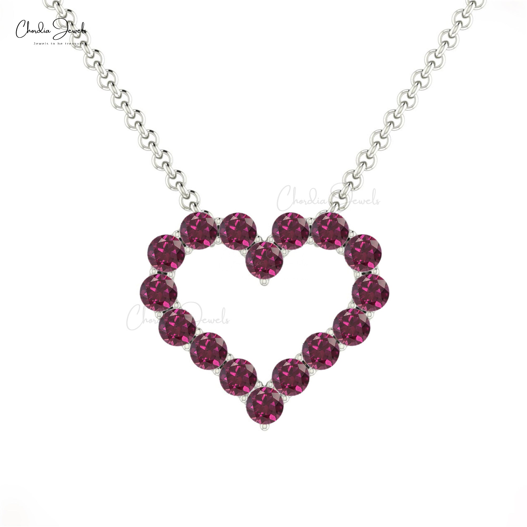 Dainty Gemstone Heart Necklace In Real 14k Gold Rhodolite Garnet Open Love Chain Necklaces