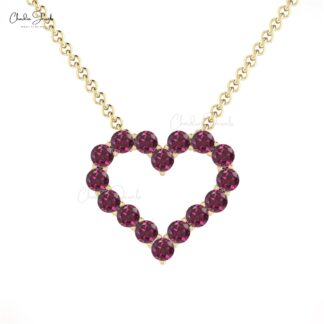 Dainty Gemstone Heart Necklace In Real 14k Gold Rhodolite Garnet Open Love Chain Necklaces