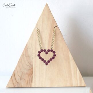 Dainty Gemstone Heart Necklace In Real 14k Gold Rhodolite Garnet Open Love Chain Necklaces
